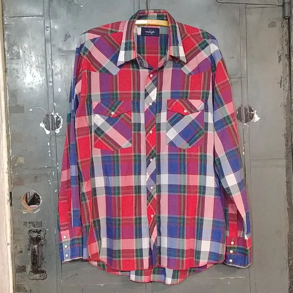 Vintagr Wrangler Red Plaid Western Shirt - Picture 2 of 8